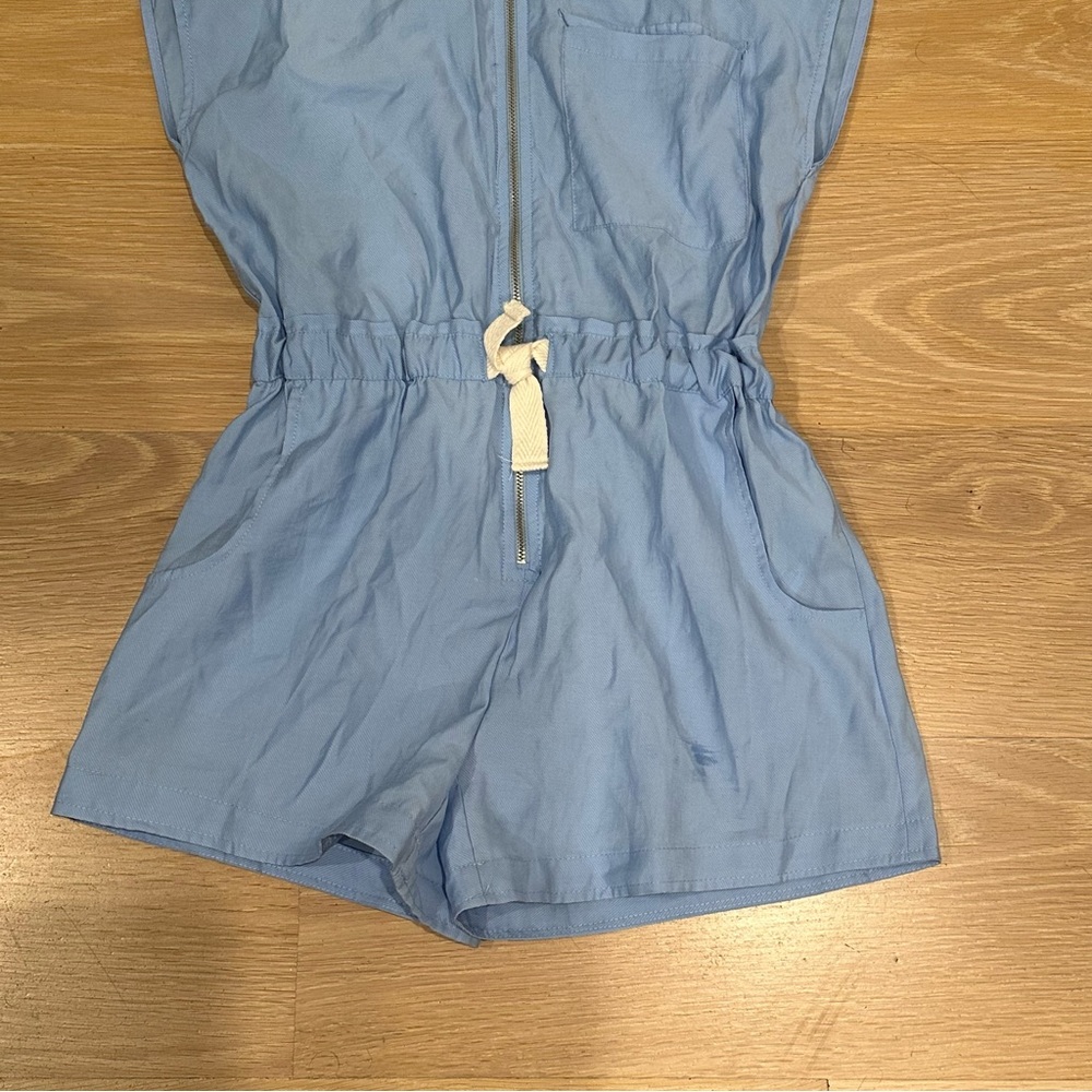 NEW ZARA WITHOUT TAGS KIDS Sz 11-12 N/SLV BLUE ZIP UP ONE PIECE w POCKETS/HOOD - Picture 2 of 5